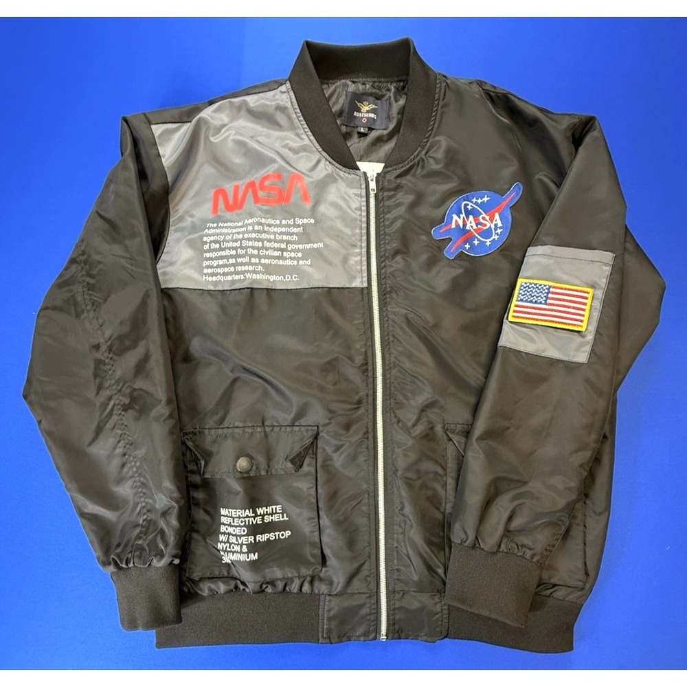 Asstseries Militare Jacket Mens Large Black NASA Astronaut Full-Zip USA